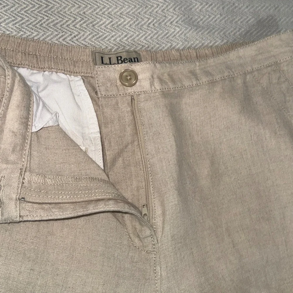 LL Bean‎ 100% Linen Pants Womens 12 Beige Classic Fit Straight Crop Quiet Luxury